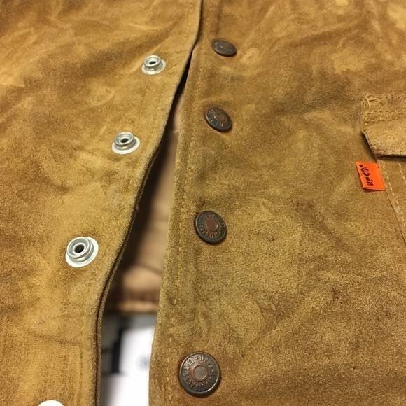 LEVI'S Vintage Suede Leather Tan Vest Orange Tap L - Picture 16 of 16
